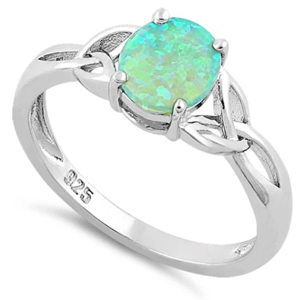 925 STERLING SILVER Lab Created Green Fire Opal Ring - Picture 16 of 16